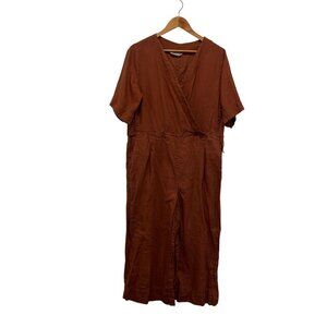 Everlane Rust Brown Linen Wrap Short Sleeves & Wide Legs Women's Jumpsuit Size 1